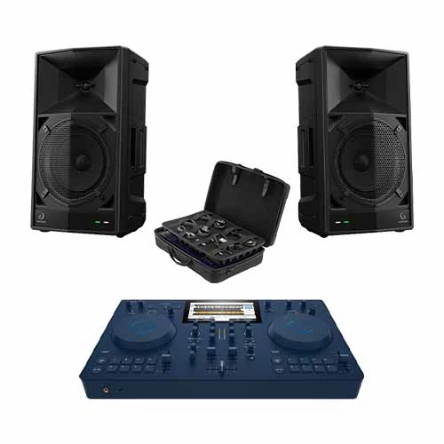 AlphaTheta OMNIS-DUO Portable Battery-Powered All-in-One DJ System with Bluetooth + 2 x WAVE-EIGHT Portable 8 DJ Speaker + Omnis-Duo Eva Case