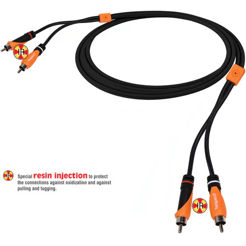 Bespeco 2 RCA Male to 2 RCA Male Audio Cable (Black/Orange, 9.8')