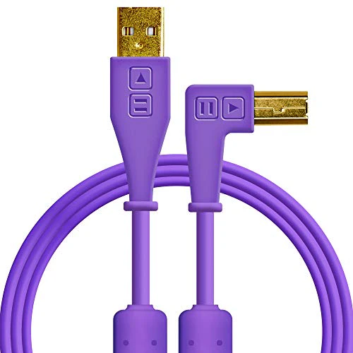 Chroma Cables Right-Angled USB-A to USB-B Cable | 1.5m / 5 ft | Audio Optimized | Shielded From Interference | Cable Tie (Purple)