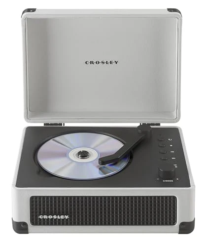 Crosley CR3505DP-WF Cruiser Retro Portable CD Player with Stereo Bluetooth Speakers and FM Radio, White Farmhouse