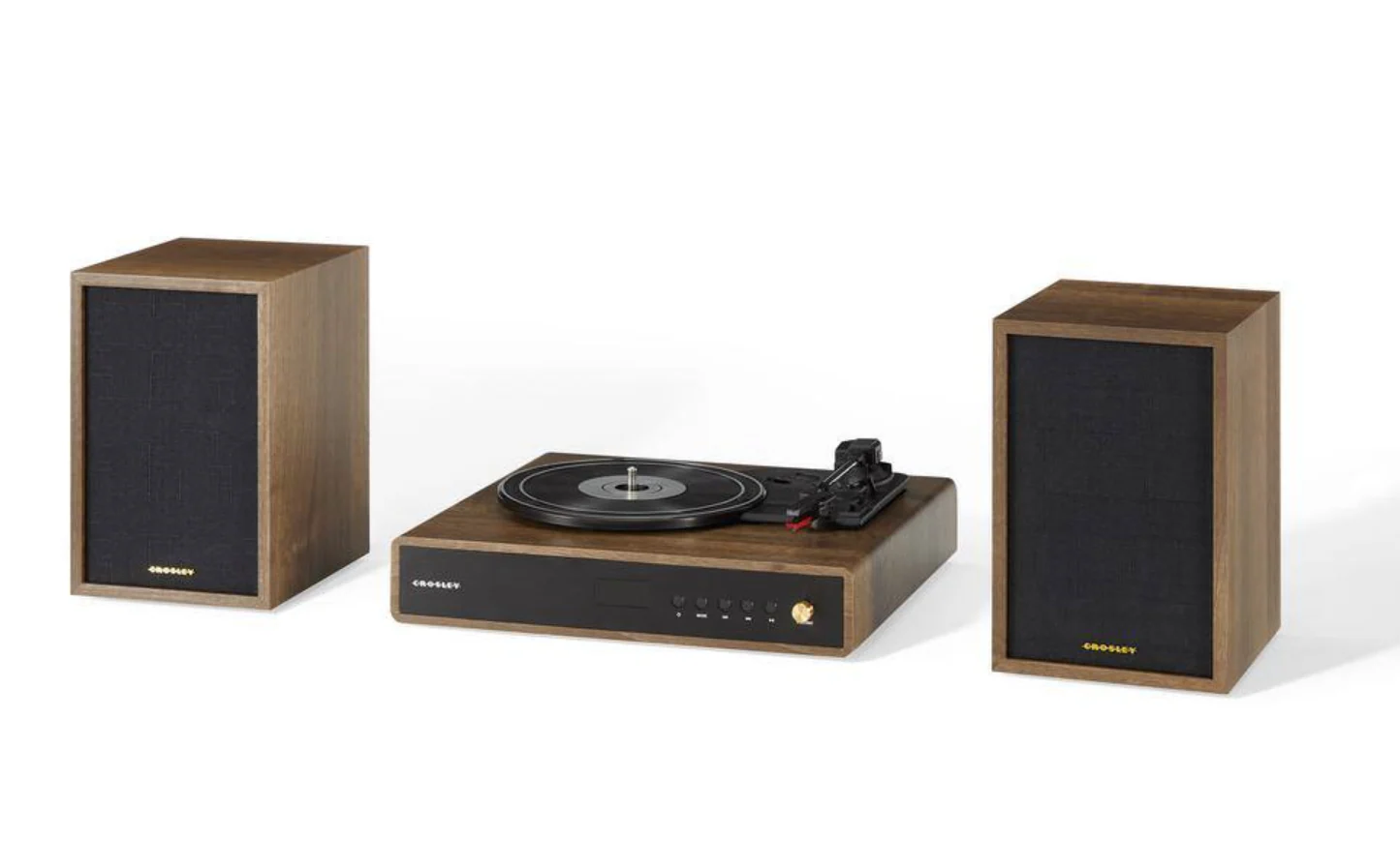 Crosley CR7019A-WA Alto 3-Speed Turntable Shelf System with Bluetooth, FM Radio, and Matching Stereo Speakers, Walnut - Image 2