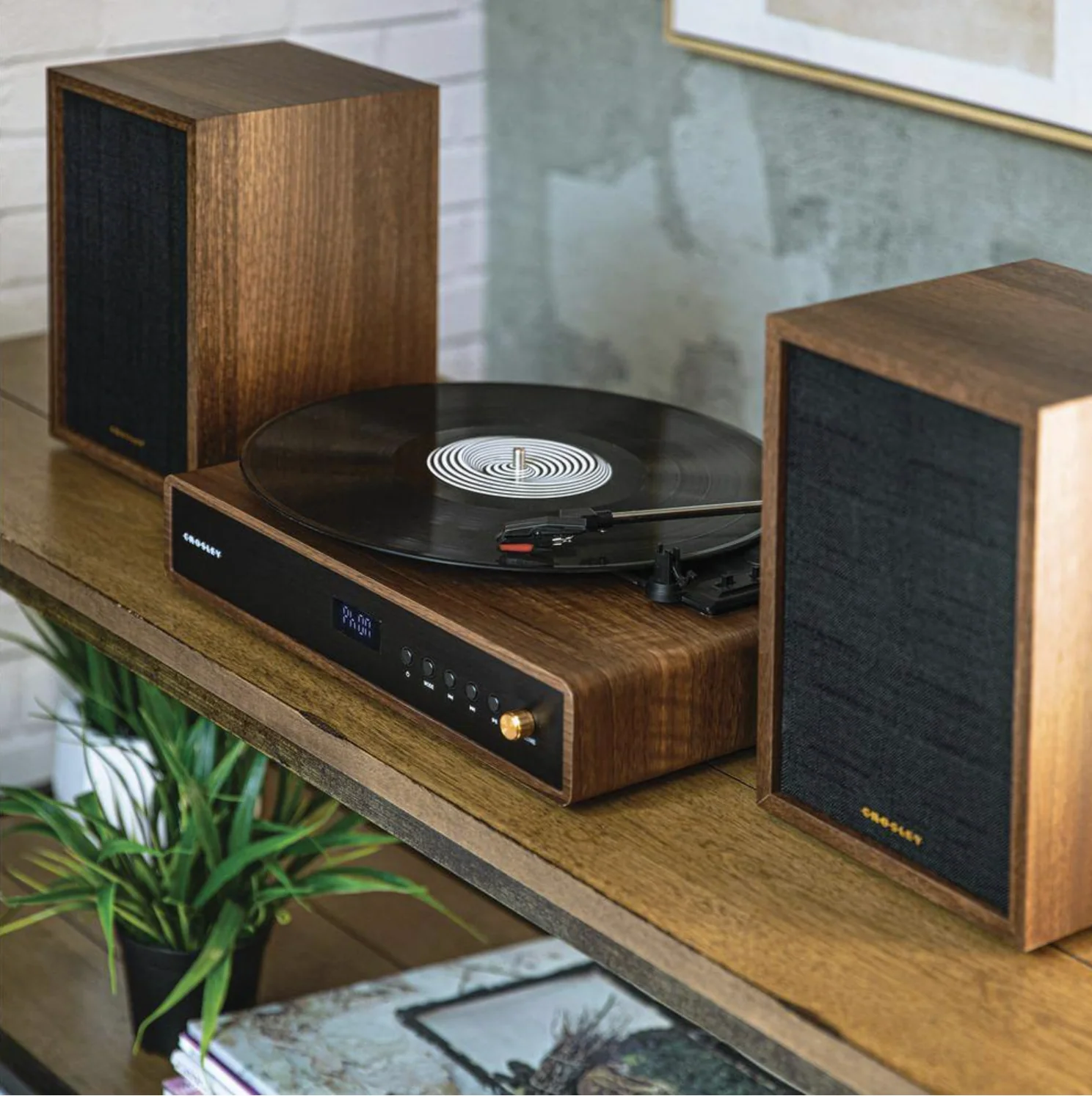 Crosley CR7019A-WA Alto 3-Speed Turntable Shelf System with Bluetooth, FM Radio, and Matching Stereo Speakers, Walnut - Image 6