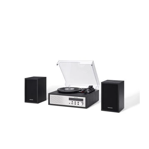 Crosley CR7022A-BK Sloane 3-Speed Bluetooth Turntable and FM Radio Shelf System with Matching Stereo Speakers, Black - Image 2