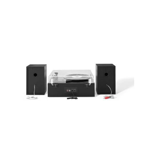 Crosley CR7022A-BK Sloane 3-Speed Bluetooth Turntable and FM Radio Shelf System with Matching Stereo Speakers, Black - Image 3