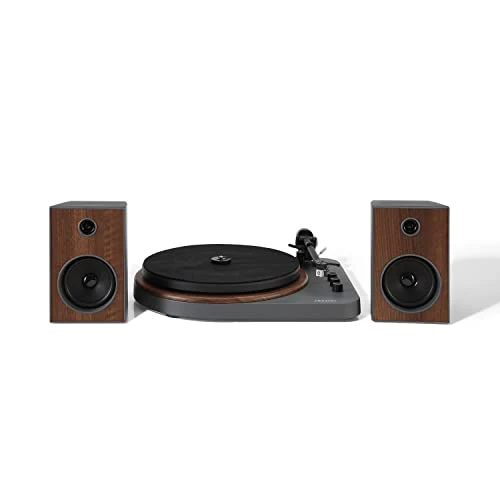 Crosley T160A-GY Automatic Belt-Drive 2-Speed Bluetooth Turntable Shelf System with Stereo Speakers, Gray