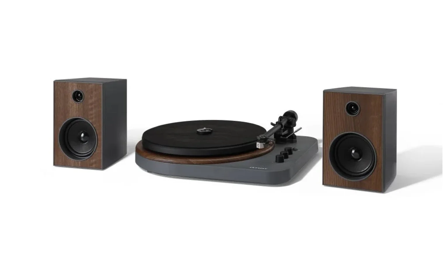 Crosley T160A-GY Automatic Belt-Drive 2-Speed Bluetooth Turntable Shelf System with Stereo Speakers, Gray - Image 2