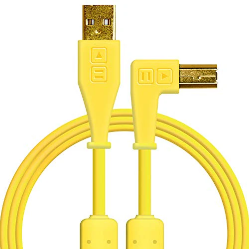 DJ TechTools Chroma Cables Right-Angled USB-A to USB-B Cable | 1.5m / 5 ft | Audio Optimized | Shielded from Interference | Cable Tie (Yellow)