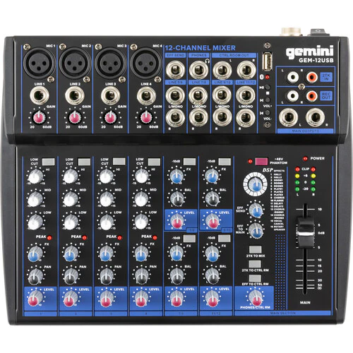 Gemini GEM-12USB Compact 12-Channel Bluetooth Audio Mixer with USB - Image 2