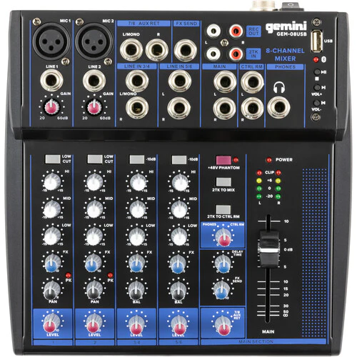 Gemini GEM-8USB Compact 8-Channel Bluetooth Audio Mixer with USB - Image 3