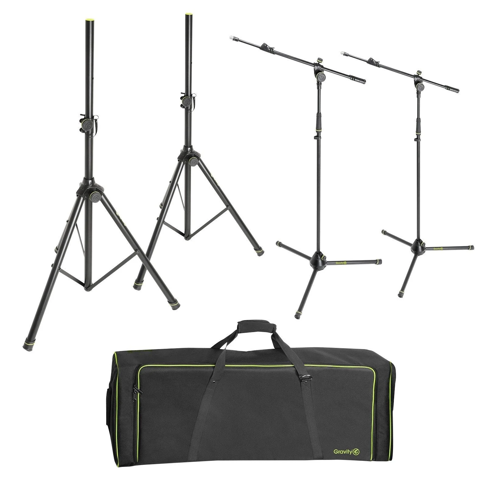 Gravity GSSMSSET1 Set of 2 Speaker and 2 Microphone Stands in Transport Bag