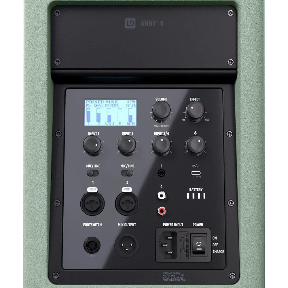 LD Systems ANNY 8 Portable 8" Battery-Powered Bluetooth PA Speaker with Handheld Wireless Mic (Adventure Green) - Image 7