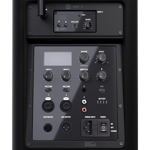 LD Systems ANNY 8 Portable Battery-Powered 8" Bluetooth PA Speaker with Mixer and Bodypack/Headset Mic (Black) - Image 9