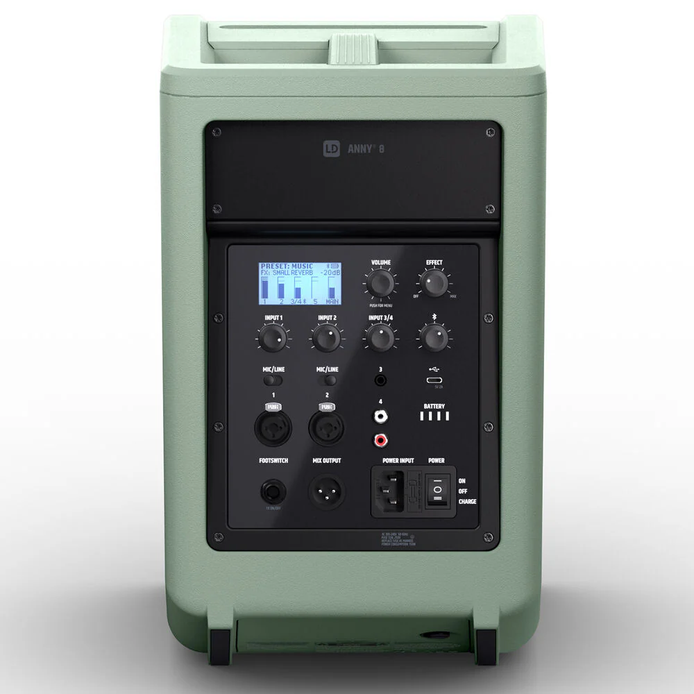 LD Systems ANNY 8 Portable Battery-Powered 8" Bluetooth PA Speaker with Mixer and Bodypack/Headset Mic (Green) - Image 5