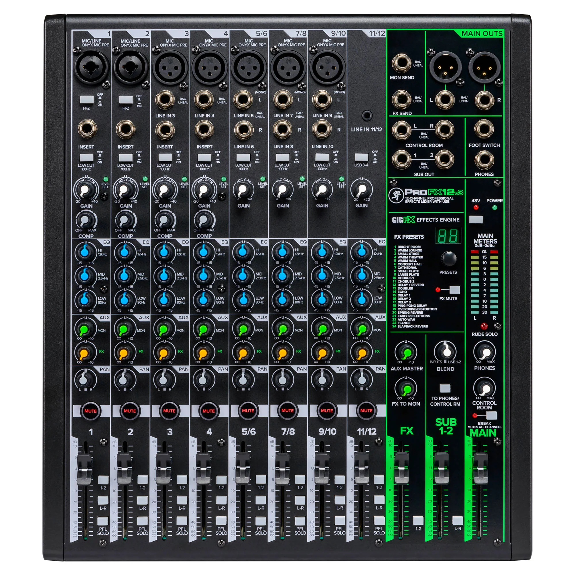 Mackie ProFXv3 Series, 12-Channel Professional Effects Mixer with USB, Onyx Mic Preamps and GigFX effects engine - Unpowered (ProFX12v3) - Image 4