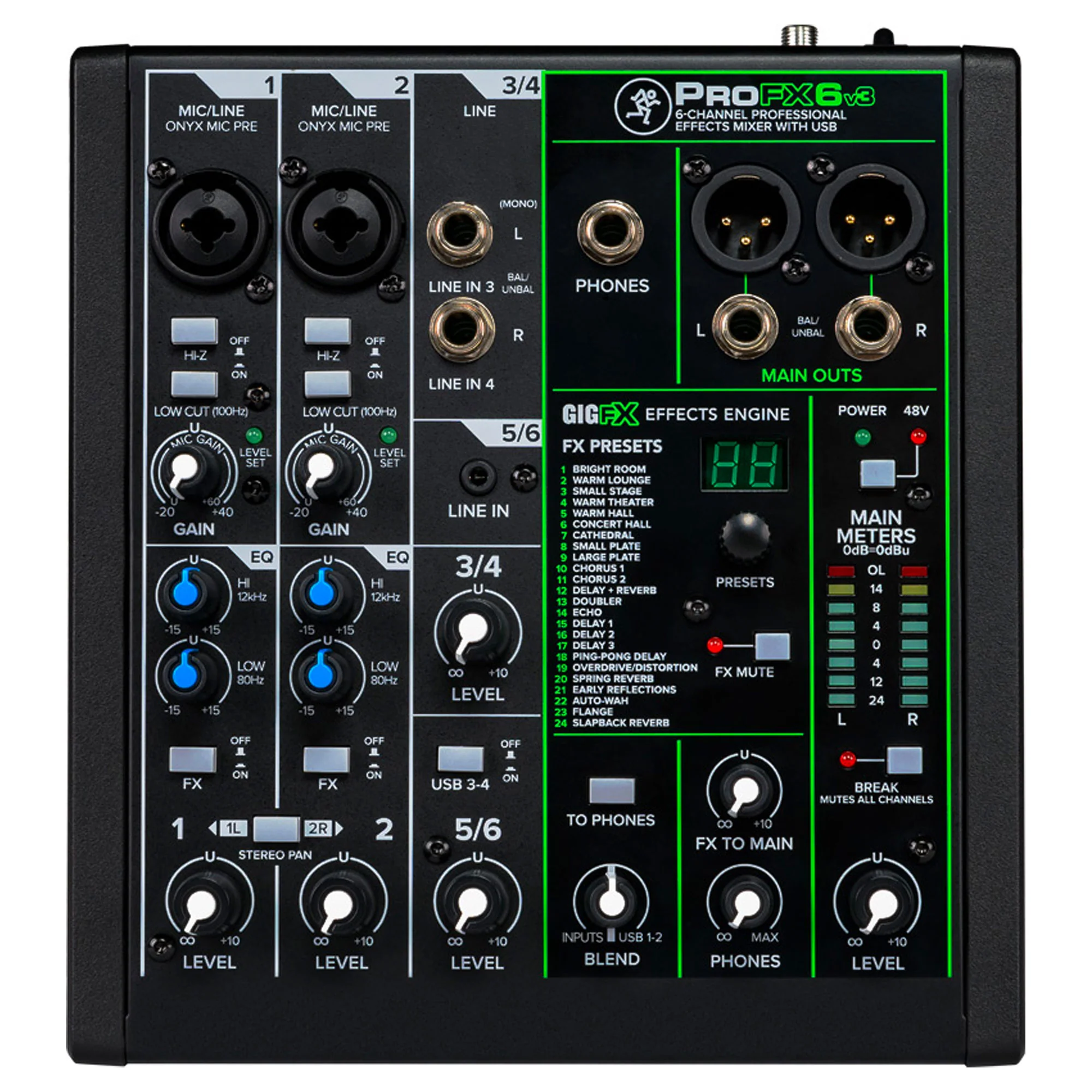 Mackie ProFXv3 Series, 6-Channel Professional Effects Mixer with USB, Onyx Mic Preamps and GigFX effects engine - Unpowered (ProFX6v3) (Open Box) - Image 2