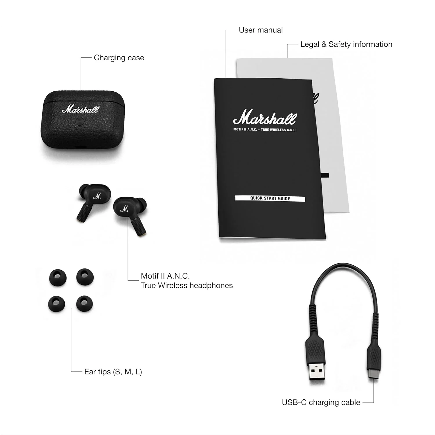 Marshall Motif II True Wireless Active Noise-Canceling Earbuds Headphones, Black - Image 5