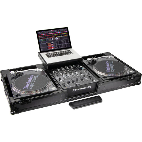 Odyssey Black Low-Profile DJ Coffin with Wheels and Glide Platform for 12" Mixer and Two Turntables - Image 3