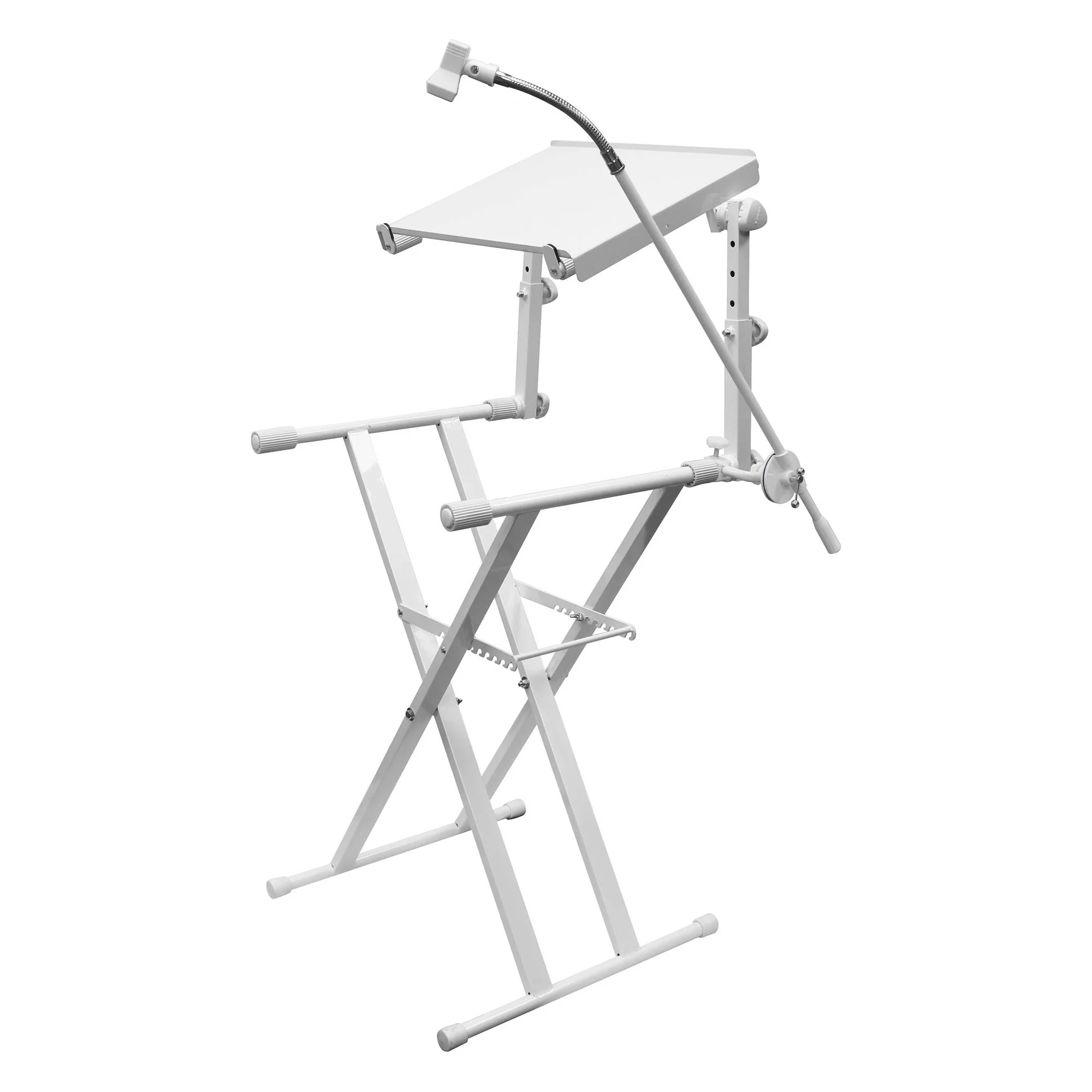 Odyssey Innovative Designs X-Stand Combo Dual-Tier Heavy-Duty Folding Stand with Microphone Boom & Laptop/Gear Shelf (white) (Open Box) - Image 2