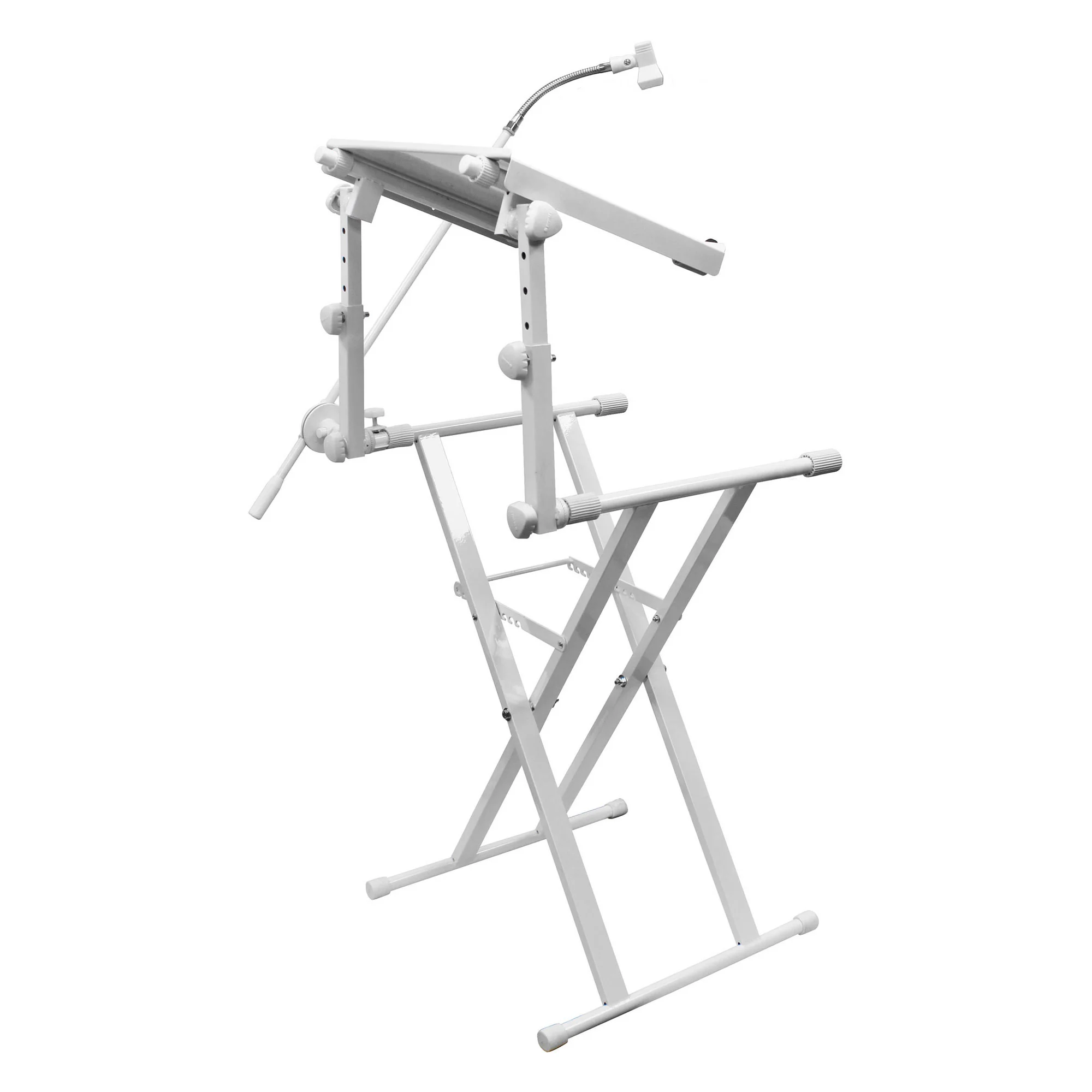 Odyssey Innovative Designs X-Stand Combo Dual-Tier Heavy-Duty Folding Stand with Microphone Boom & Laptop/Gear Shelf (white) (Open Box) - Image 3