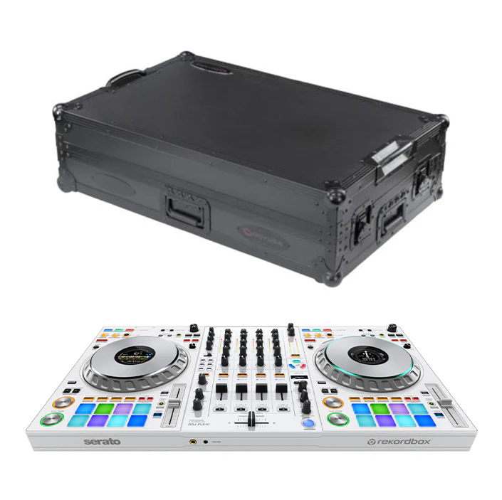 Pioneer DJ DDJ-FLX10-W - 4-channel DJ controller + Odyssey Black Label DDJ-FLX10 1U Flight Case with Glide Style Laptop Platform and Corner Wheels