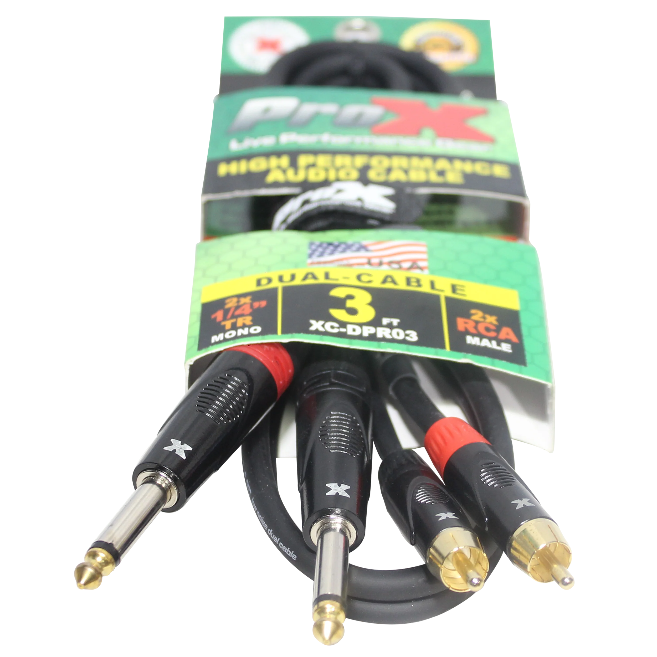 ProX 3' Ft. High Performance 1/4” Male TS to Dual RCA Male Unbalanced Audio Cable - Image 2