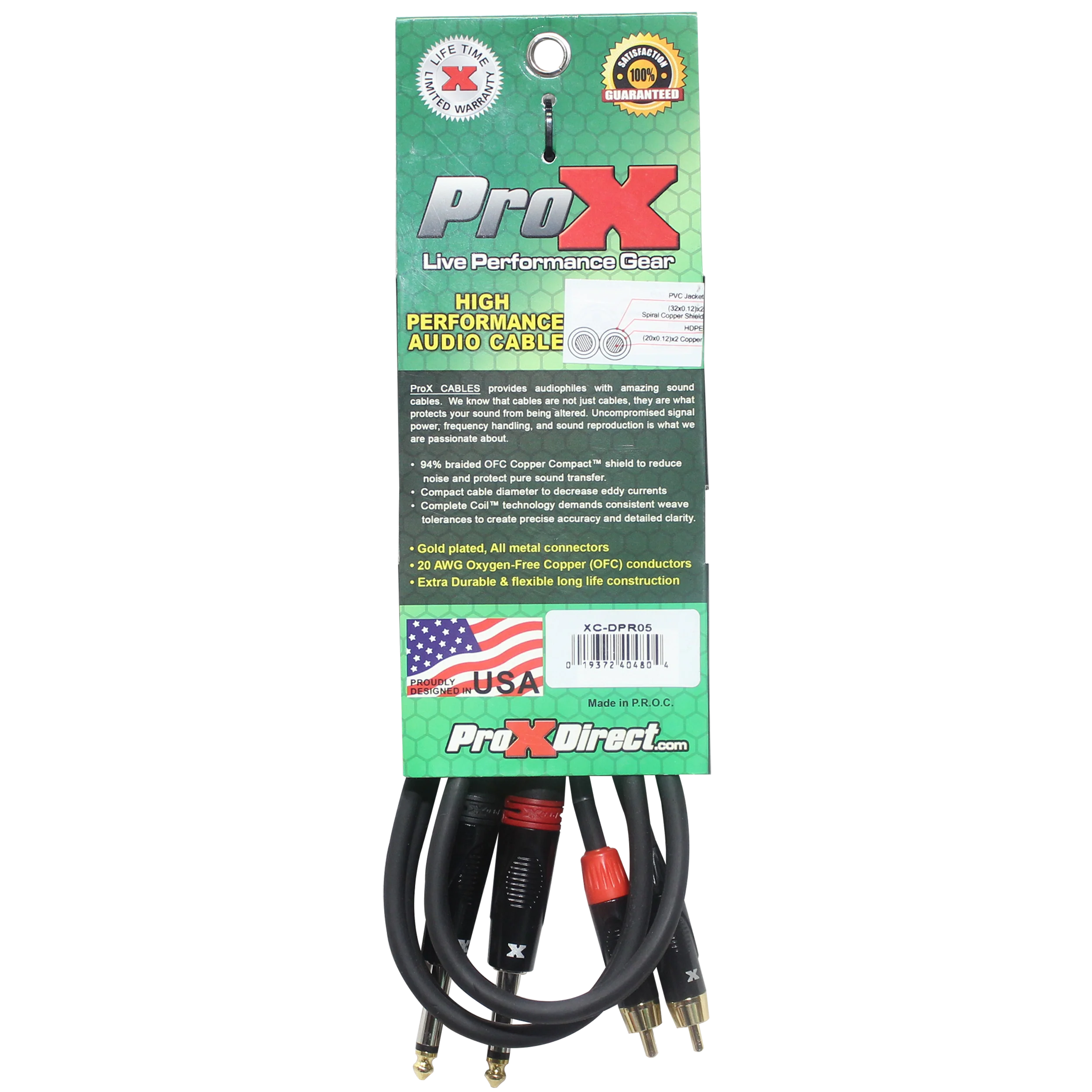 ProX 5' Ft. High Performance 1/4” Male TS to Dual RCA Male Unbalanced Audio Cable (Open Box) - Image 3