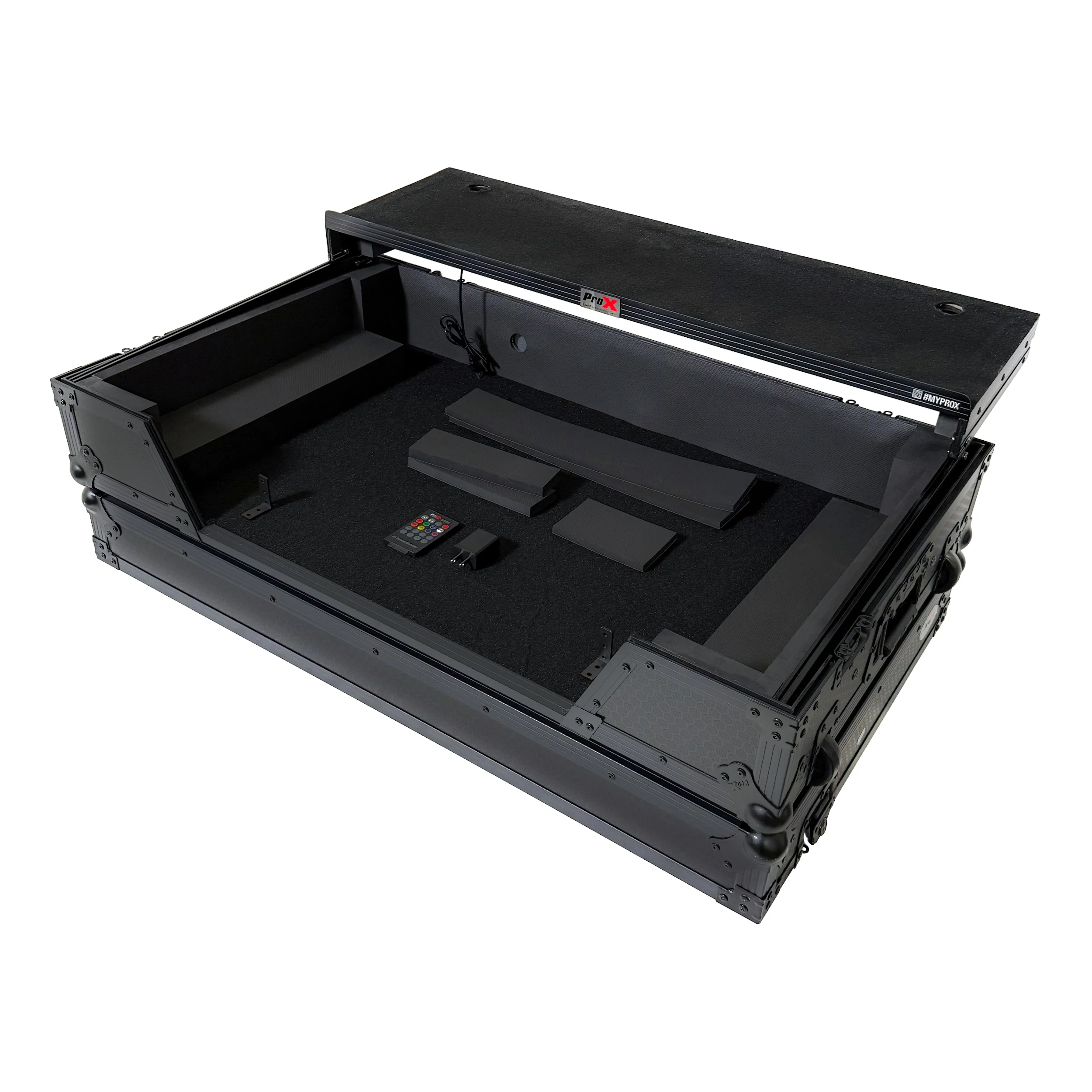 ProX ATA Flight Case For Pioneer XDJ-AZ DJ Controller with Laptop Shelf 1U Rack Space, Wheels and LED - Black - Image 4