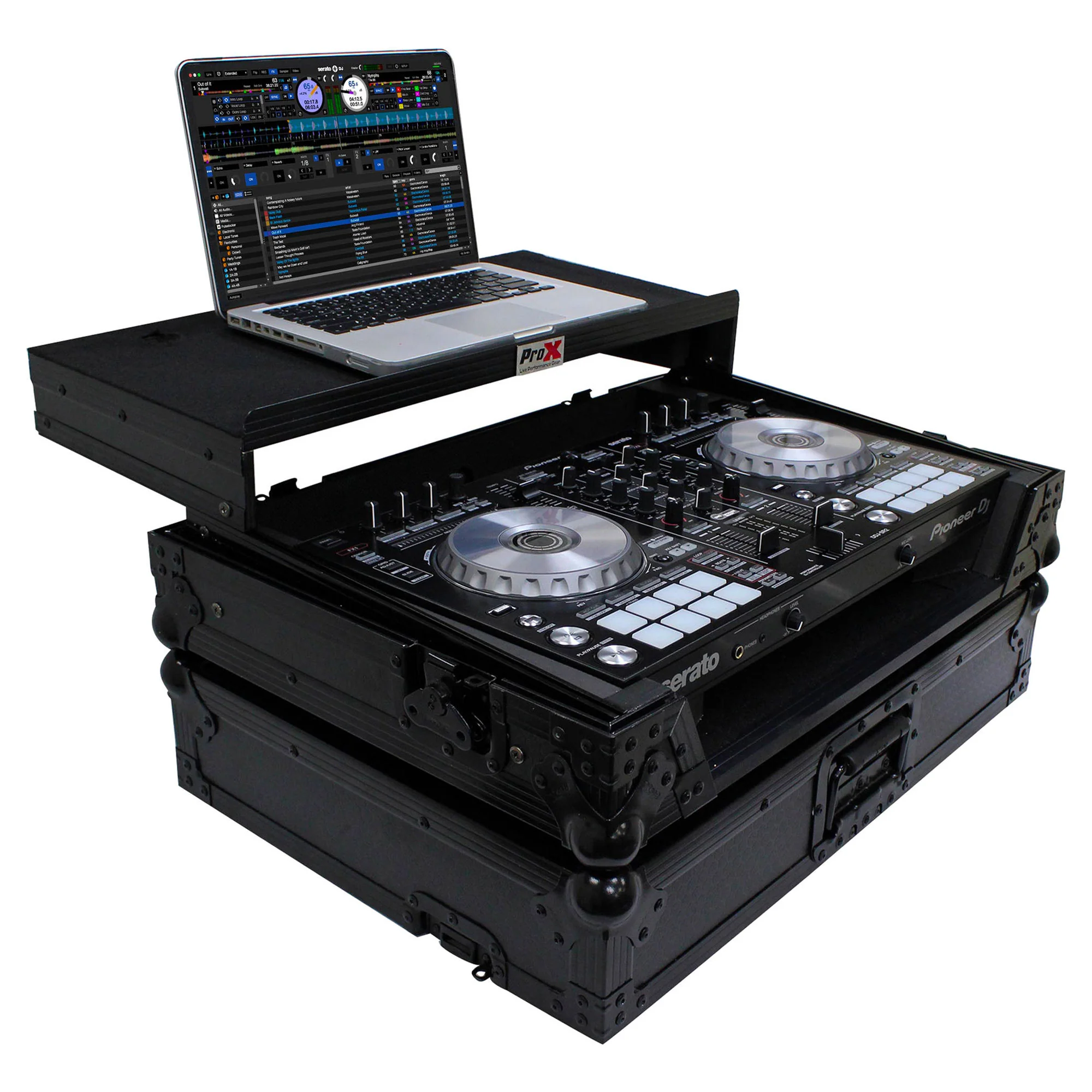 ProX Flight Case for Pioneer DDJ-SR2 Controller with Laptop Shelf and LED Kit (Black-on-Black) (Open Box)