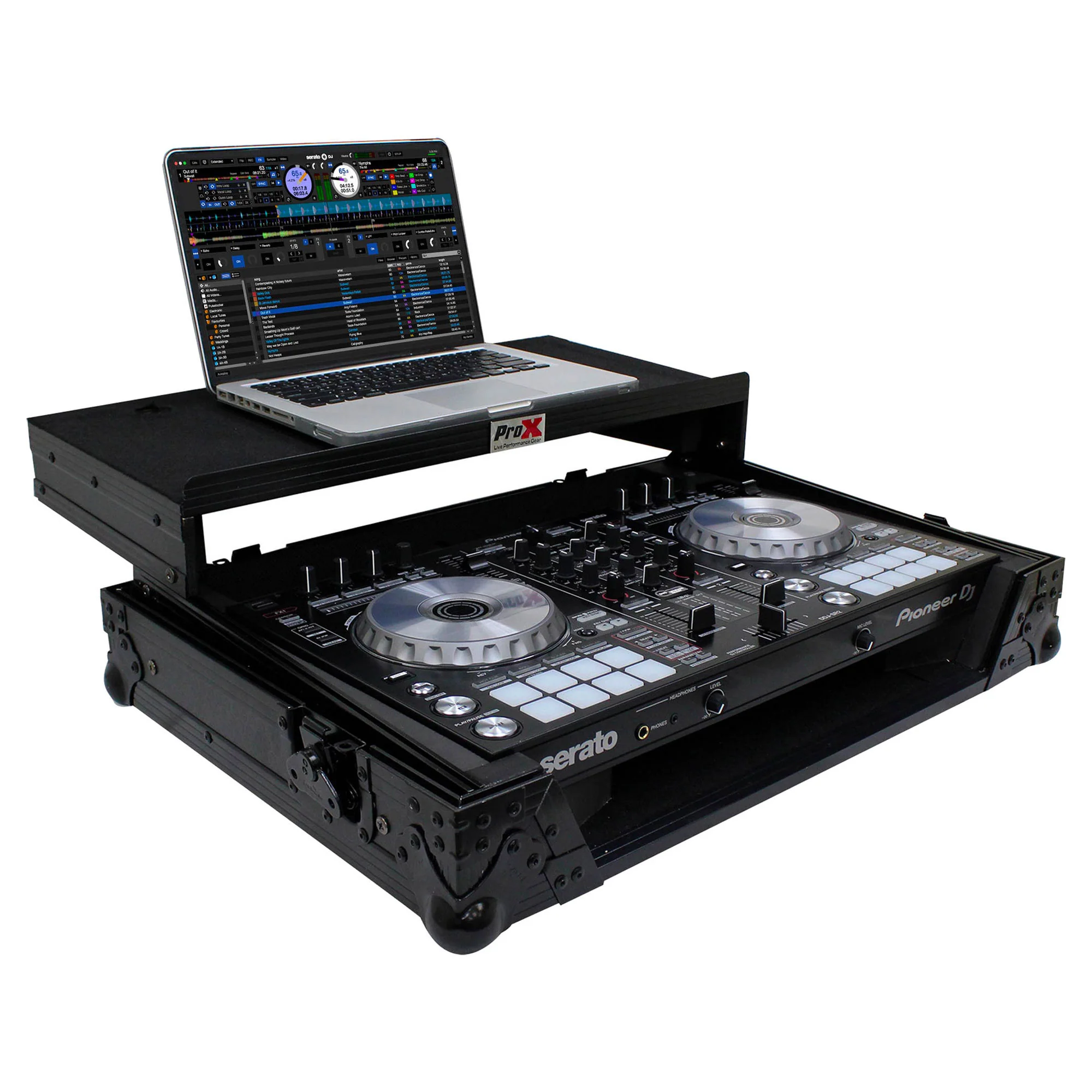 ProX Flight Case for Pioneer DDJ-SR2 Controller with Laptop Shelf and LED Kit (Black-on-Black) (Open Box) - Image 5