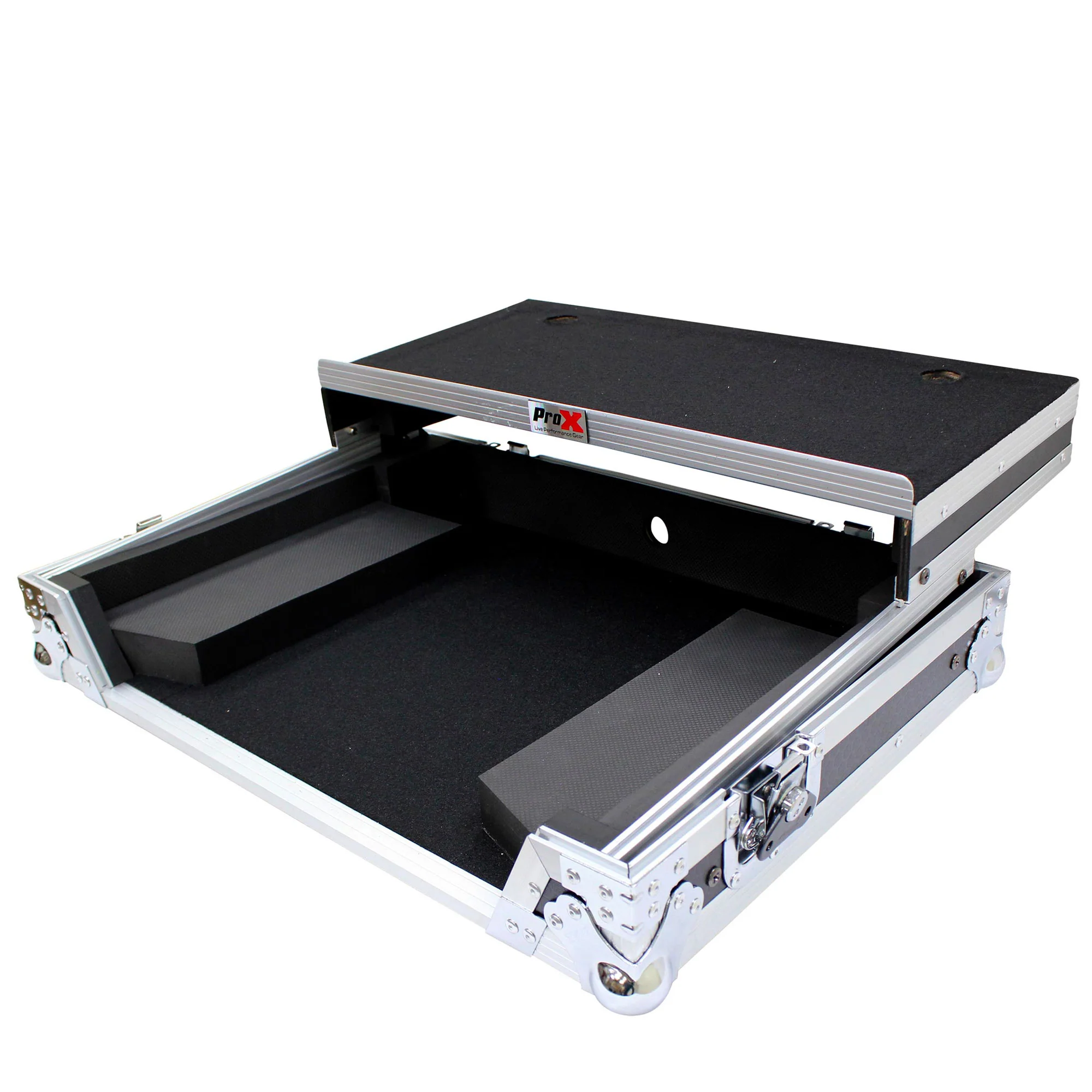 ProX Flight Case for Pioneer DDJ-SR2 Controller with Laptop Shelf and LED Kit (Silver-on-Black) - Image 6