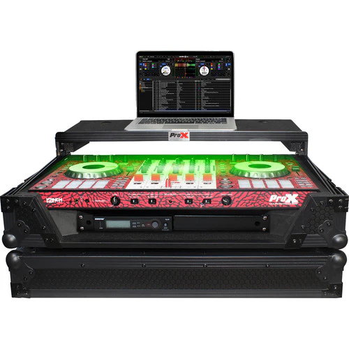 ProX LED Flight Case with 1 RU Rackspace and Wheels for Pioneer DJ DDJ-SX2, DDJ-SX3 & DDJ-RX Controllers (Black on Black)