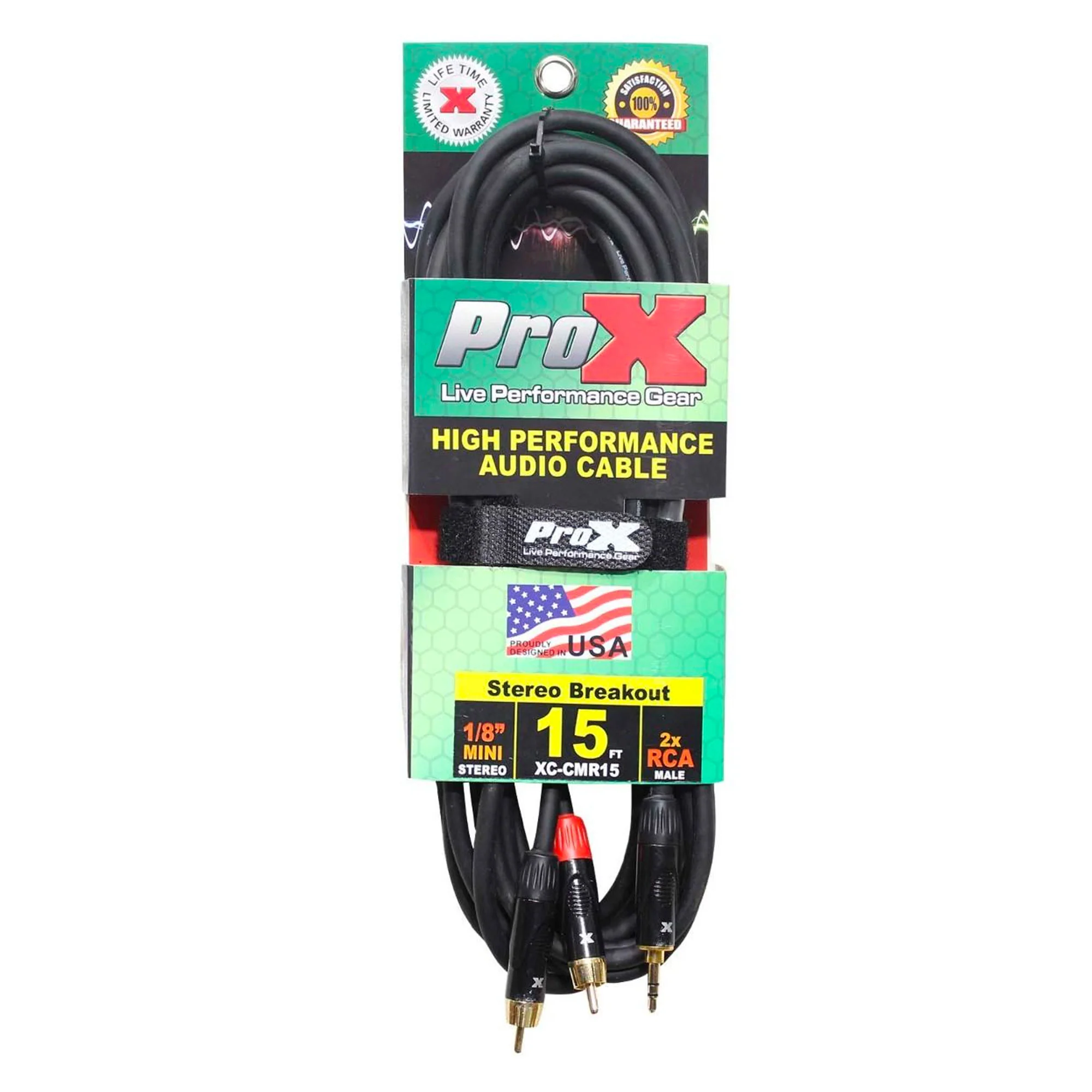ProX XC-CMR15 - 15ft Unbalanced 3.5mm Mini TRS Male to Dual RCA Male Audio Cable (Open Box)