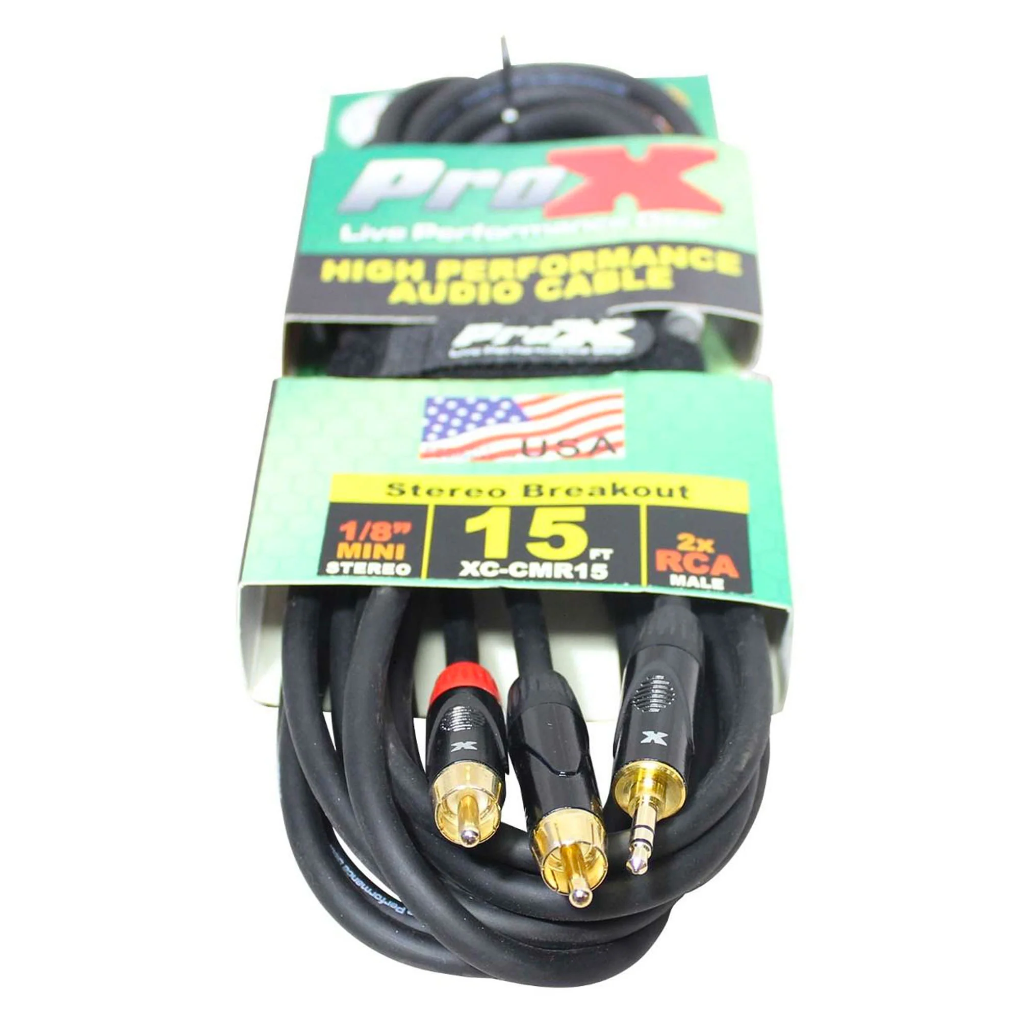 ProX XC-CMR15 - 15ft Unbalanced 3.5mm Mini TRS Male to Dual RCA Male Audio Cable (Open Box) - Image 2