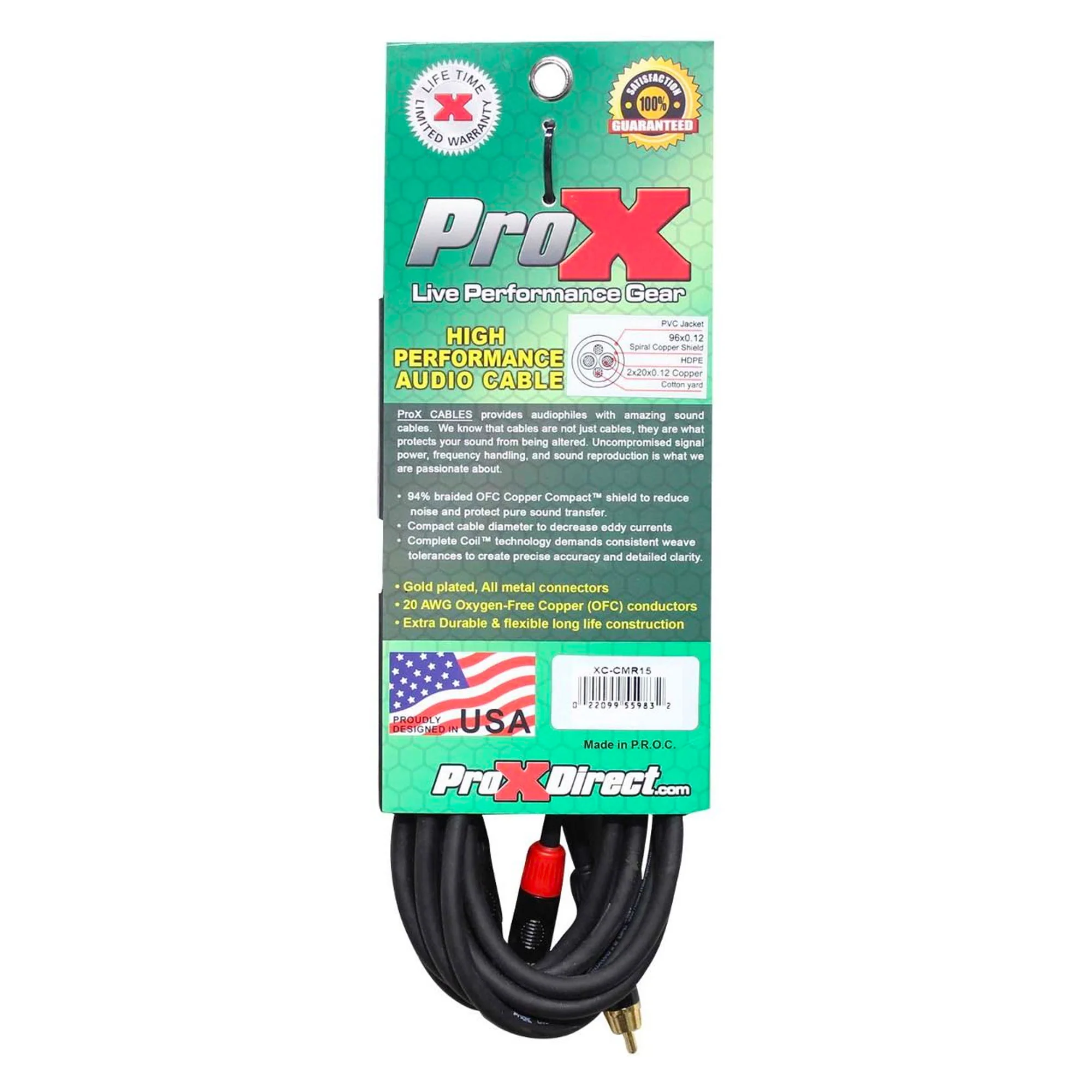 ProX XC-CMR15 - 15ft Unbalanced 3.5mm Mini TRS Male to Dual RCA Male Audio Cable (Open Box) - Image 3