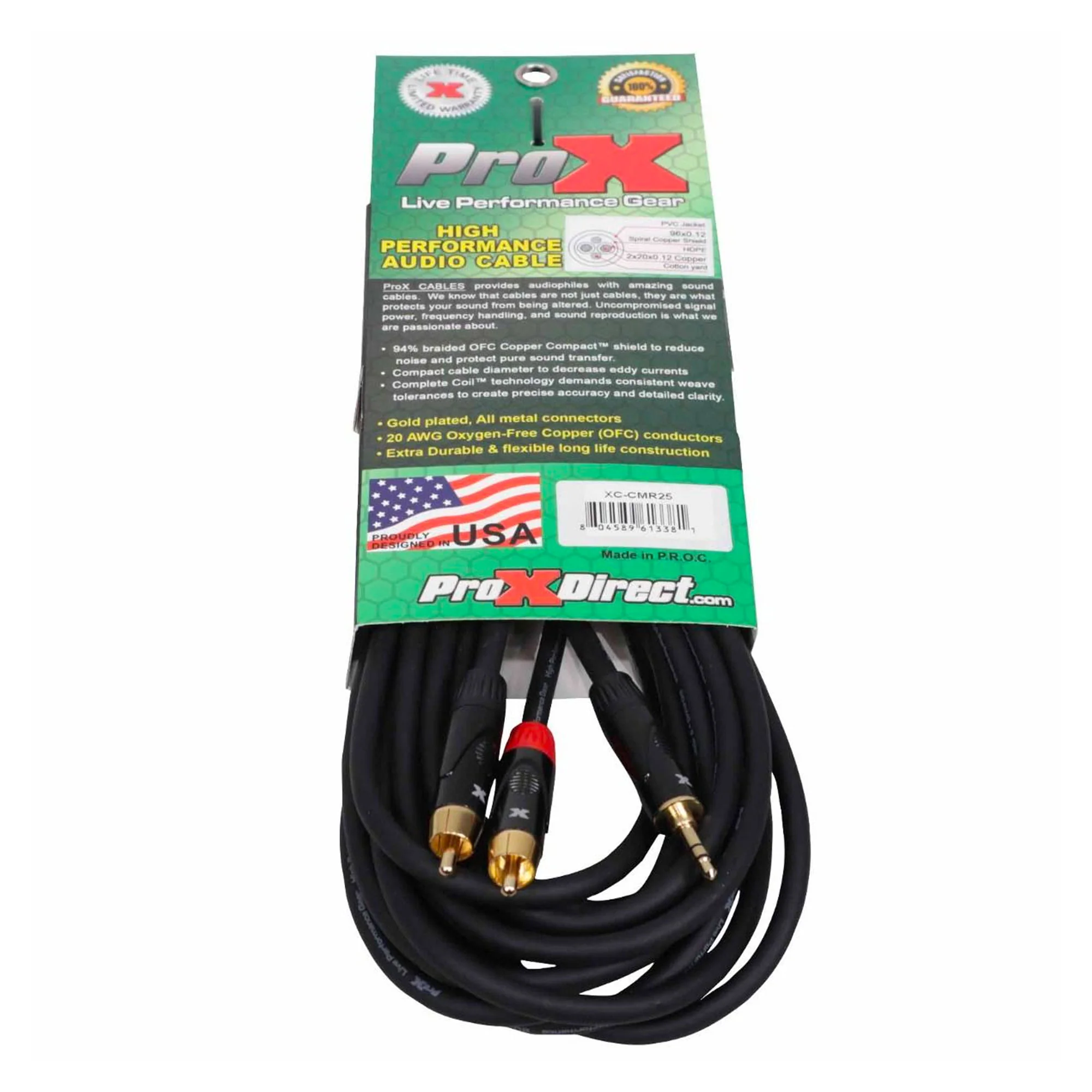 ProX XC-CMR25 25 FT Unbalanced 1/8" (3.5mm) Mini TRS-M to Dual RCA-M High Performance Audio Cable - Image 3