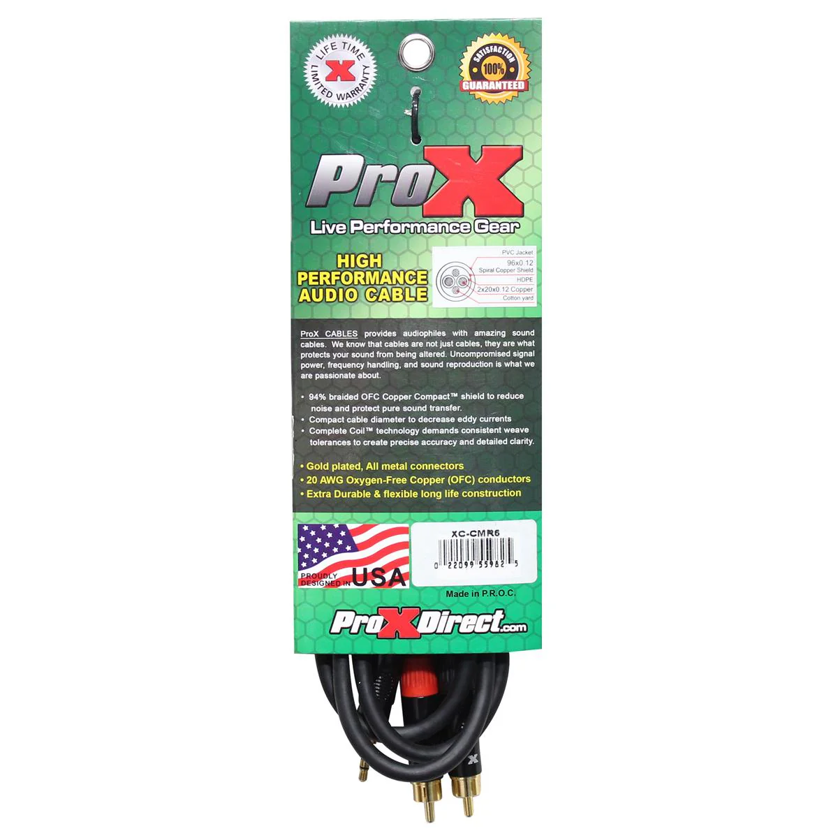 Prox XC-CMR6 6’ Ft High Performance 3.5mm 1/8” Mini TRS to Dual RCA-M Unbalanced Y-Cable - Image 2