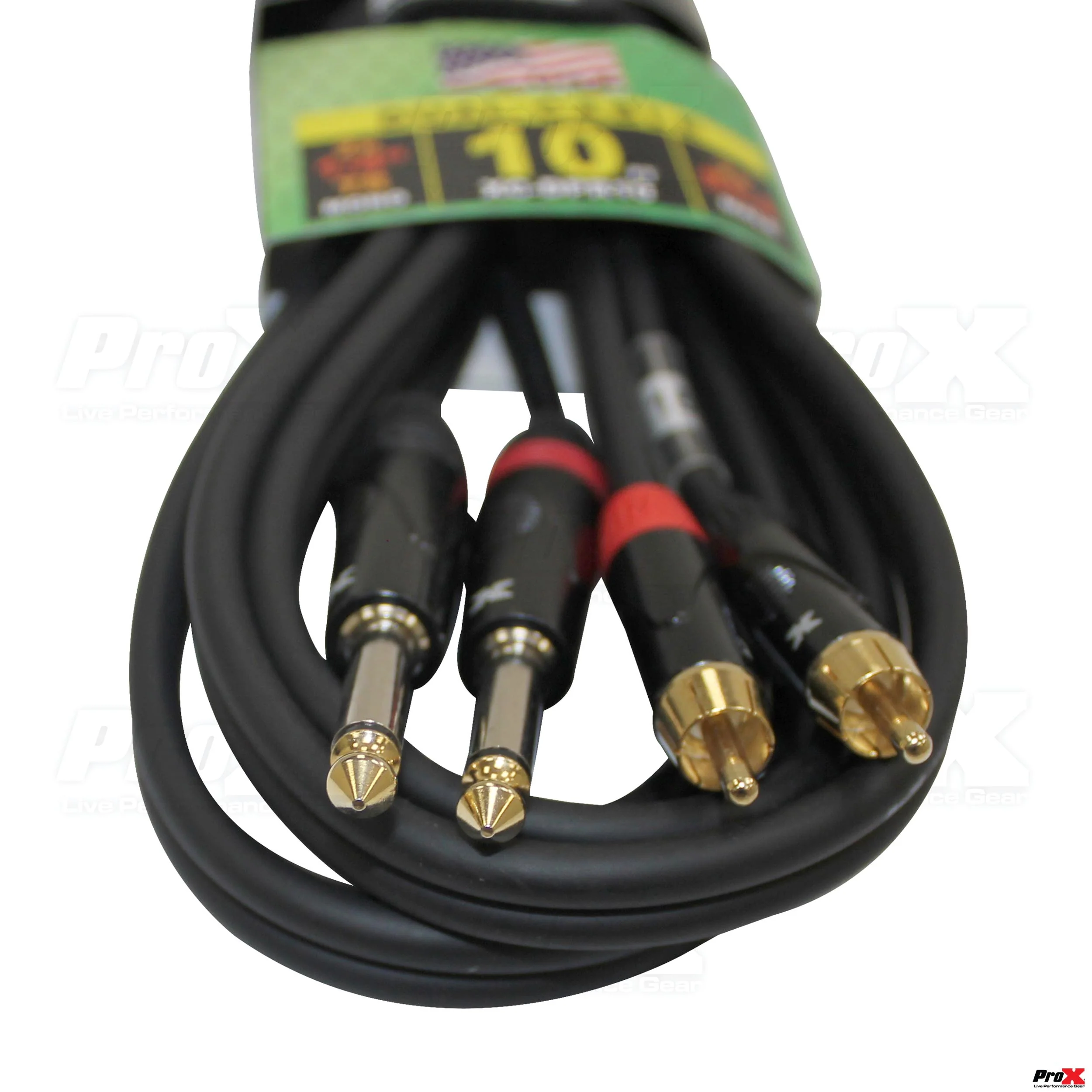 ProX XC-DPR10 10' Ft. High Performance 1/4” Male TS to Dual RCA Male Unbalanced Audio Cable - Image 2