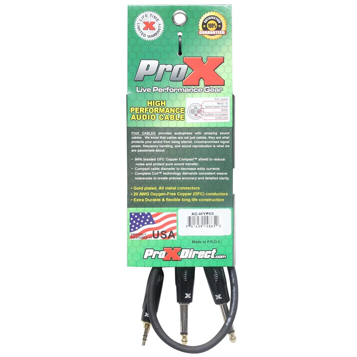 ProX XC-MYP03 3' 1/8" (3.5mm) Mini-TRS to Dual TS-M Unbalanced High Performance Audio Y Cable - Image 4