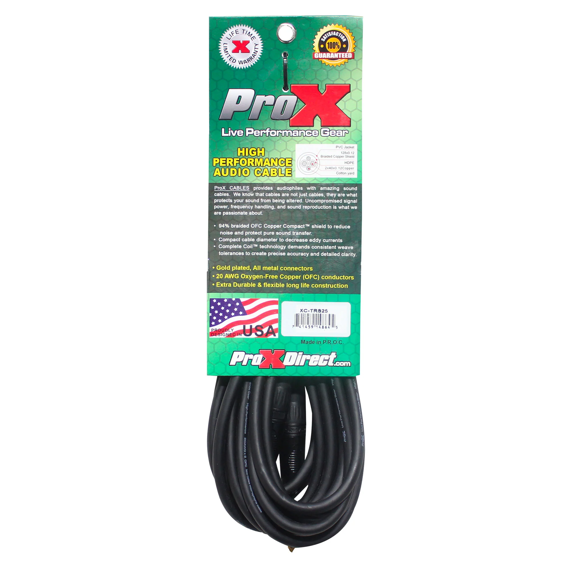 ProX XC-TRS25 - 25ft Balanced 1/4" TRS Male to TRS Male Audio Cable - Image 2
