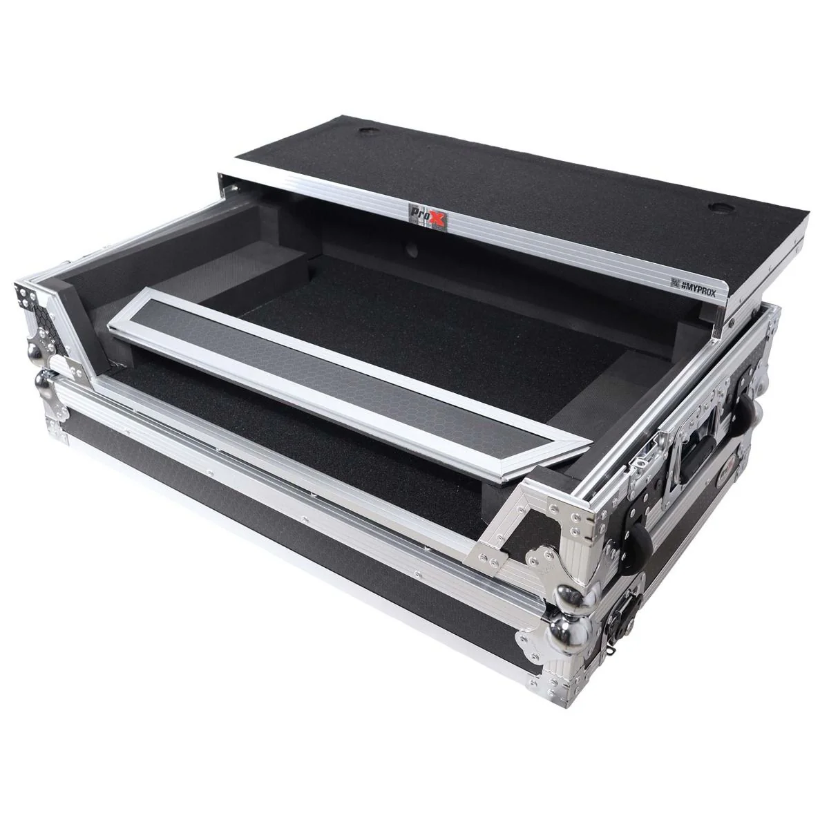 ProX XS-DDJFLX10WLT Flight Style Road Case for Pioneer DDJ-FLX10 DJ Controller with Laptop Shelf 1U Rack Space and Wheels (Open Box) - Image 2