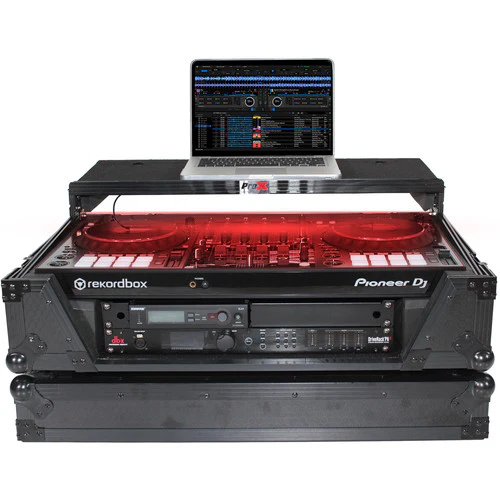 ProX LED Flight Case with 2 RU Rackspace and Wheels for Pioneer DJ DDJ-SX3 or DDJ-1000 (Black on Black)