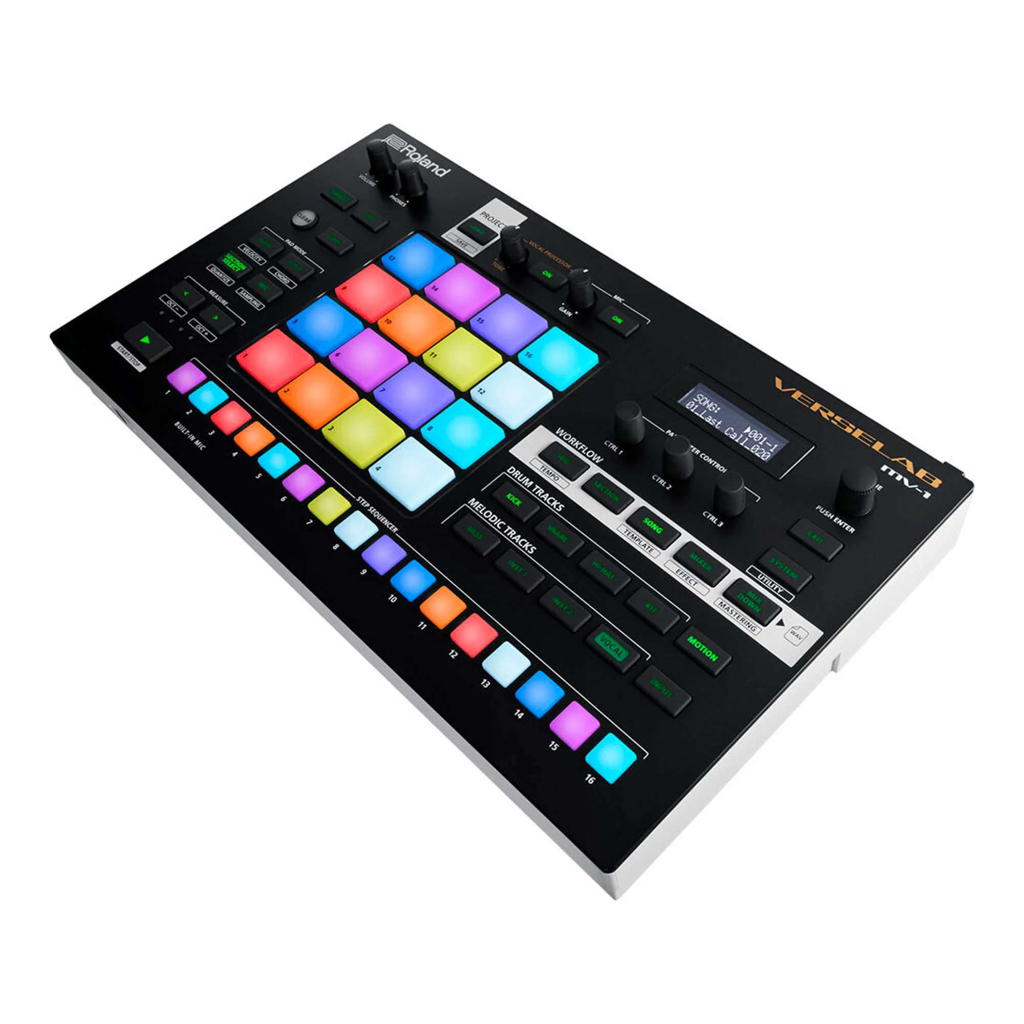 Roland VERSELAB MV-1 ZEN-Core Professional Song Production Studio for Songwriters and Singers. 4x4 pads and TR-REC Step Sequencer for drums, basslines, and melodic parts. - Image 3