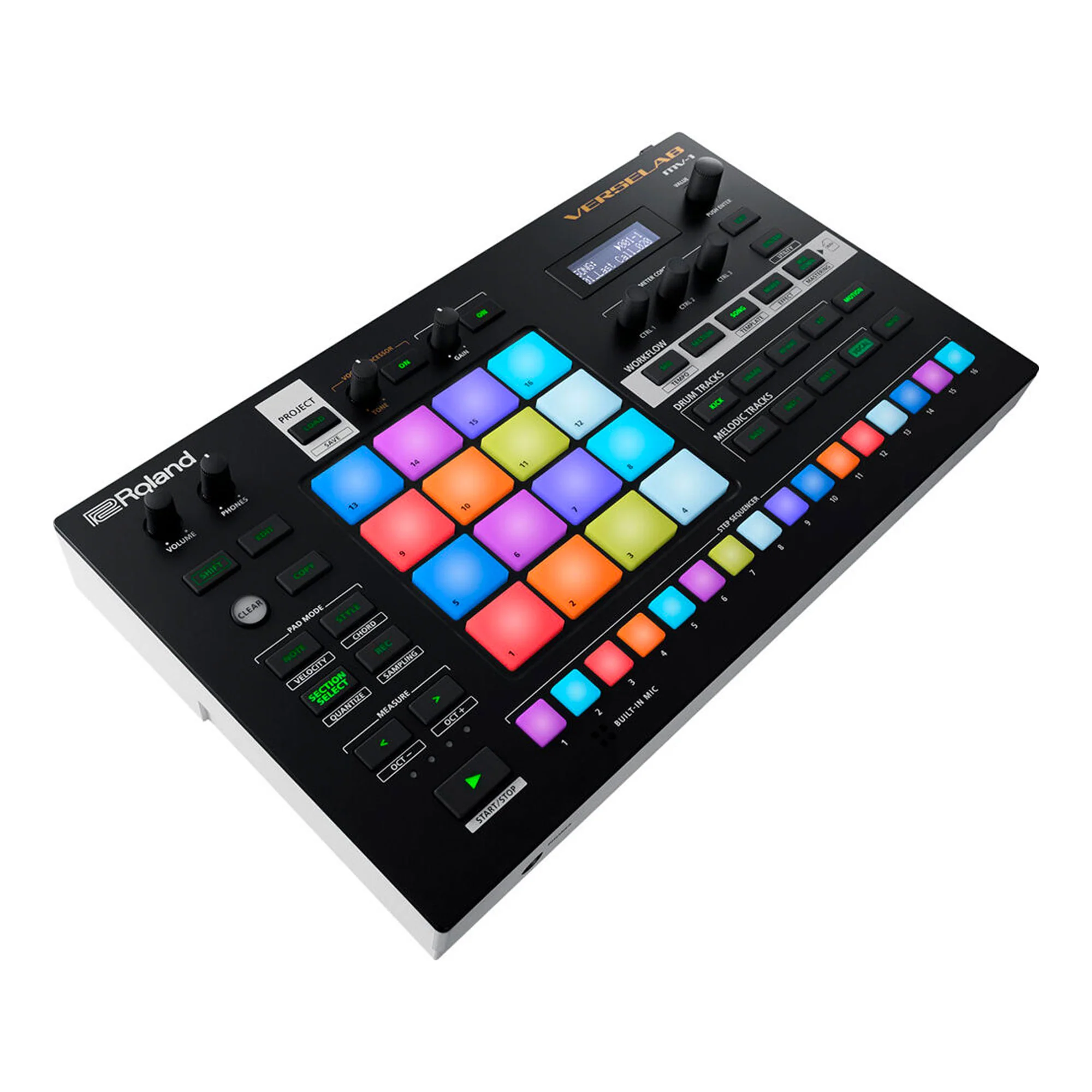 Roland VERSELAB MV-1 ZEN-Core Professional Song Production Studio for Songwriters and Singers. 4x4 pads and TR-REC Step Sequencer for drums, basslines, and melodic parts. - Image 4